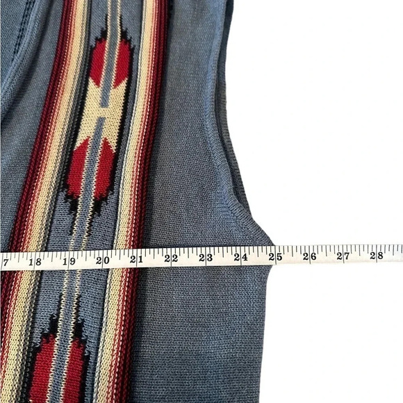 Chaps Blue Sleeveless Southwestern Aztec Cardigan Sweater Vest - Picture 8 of 11